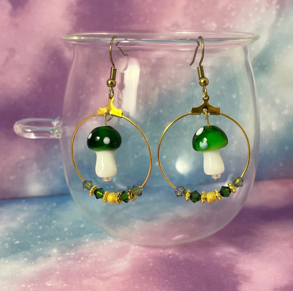 Image of Glass Mushroom Hoop Earrings