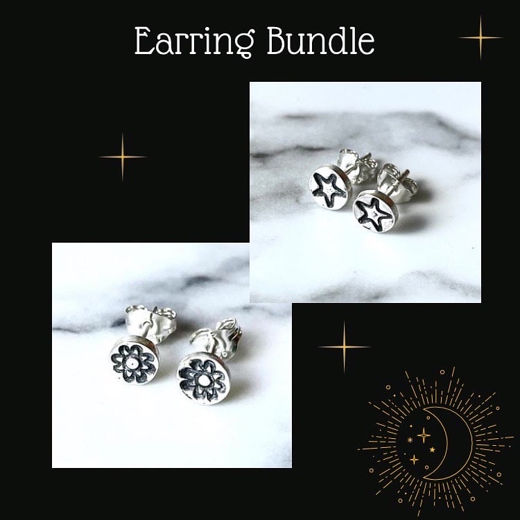 Image of Two Pairs Of Handmade Studs - Star And Flower Studs Sterling Silver 925