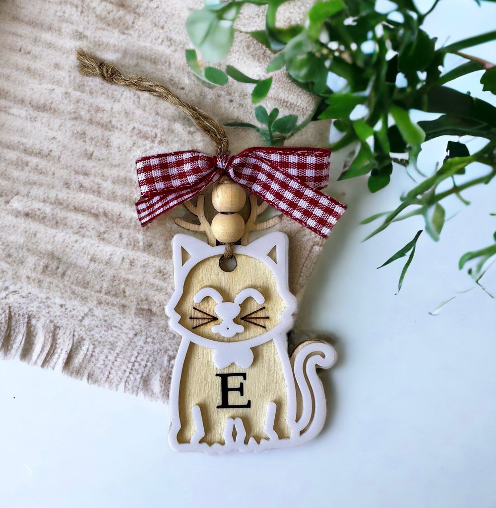 Image of Personalized Letter Cat Christmas Ornament 