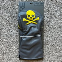Image 1 of GFORE SKULL AND TS DRIVER HEADCOVER GOLF NO 1 CARES WHAT YOU SHOT VELOUR CHARCOAL GRAY YELLOW NEW