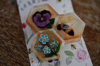Image 1 of Beehive In Bloom - Plaid - Brooch -  forget me not - pansy - bee