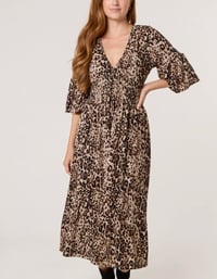 ANIMAL V-NECK SHIRRED STRETCH DRESS