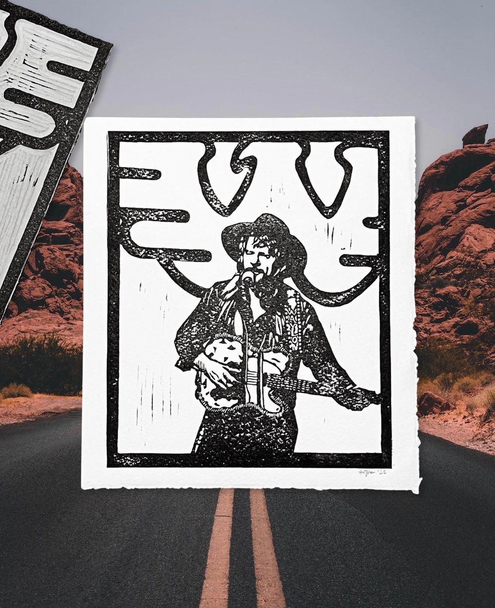 Waylon Jennings Linoprint 