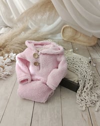 Image 2 of Photo prop | Sitter hoodie for photoshoot | Fluffy | Bear ears | age 9-12 months | baby pink