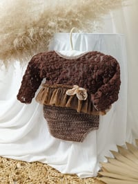 Image 1 of Photo prop | Boho newborn girl bodysuit for photoshoot | Lara | brown