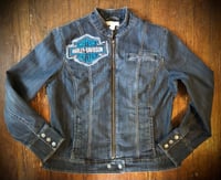 Image 2 of Upcycled “Harley Davidson/Las Vegas” denim moto jacket