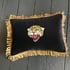 Black velvet cushion  with leopard embroidery patch and gold fringing Image 4