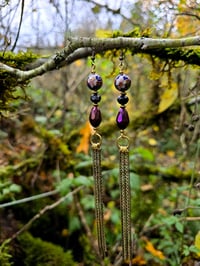 Image 1 of Beaded Chain Fringe Earrings 