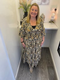 Image 1 of BOHO PAISLEY PRINT V-NECK STRETCH DRESS