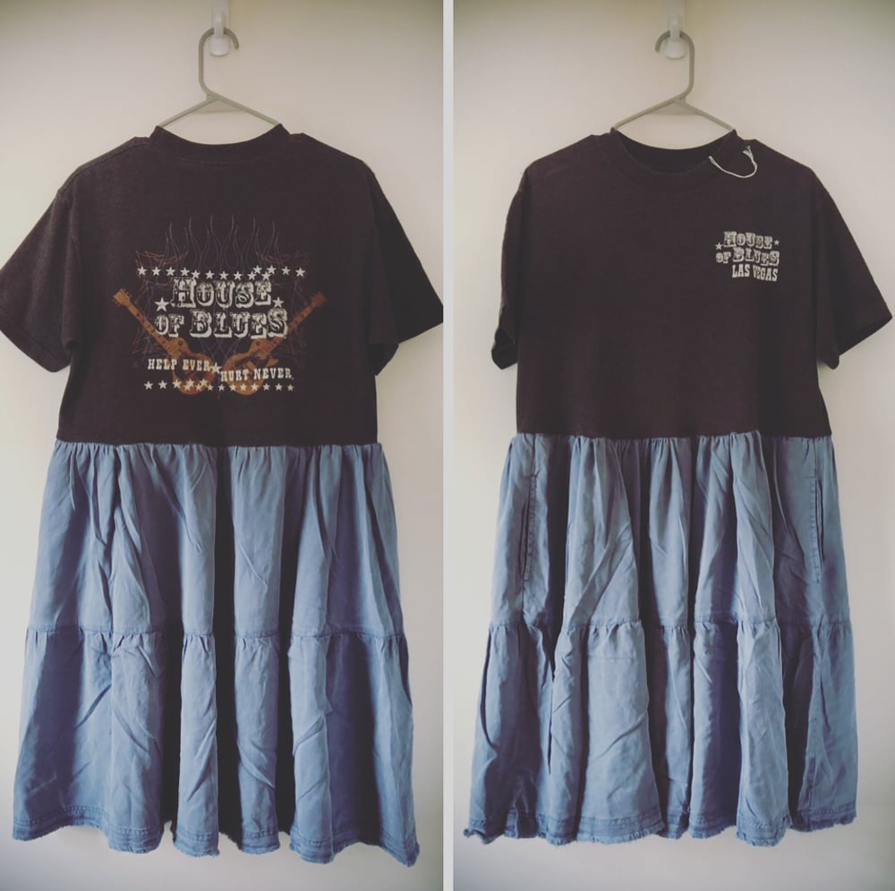 Upcycled “House of Blues” t-shirt babydoll dress