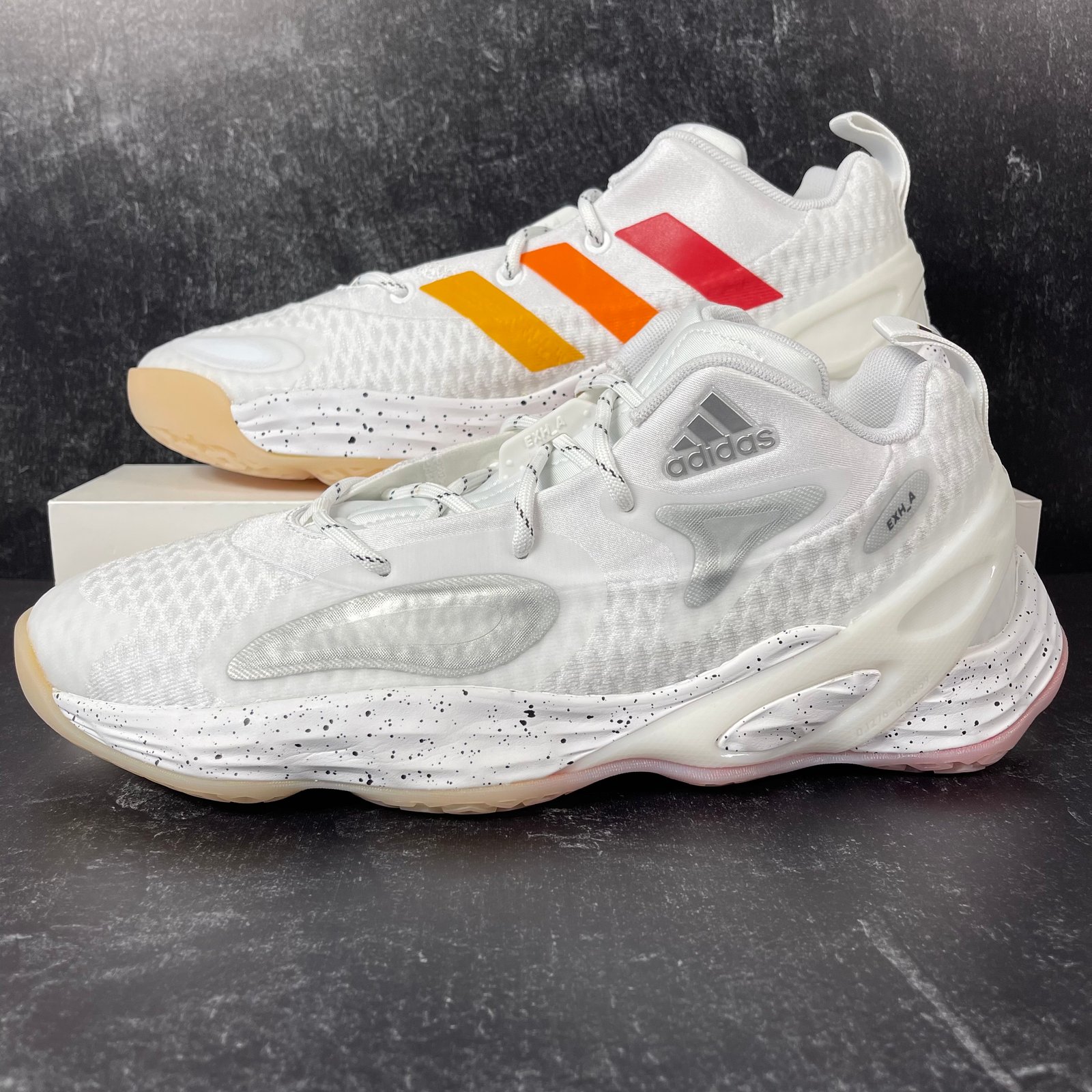 ADIDAS EXHIBIT A MIAMI HEAT MENS BASKETBALL SHOES SIZE 8.5 WHITE ORANGE PINK NEW The Obregon Shop