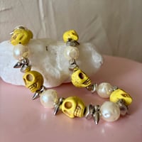Image 2 of Big Chunky Yellow Skulls and Pearls One of a  Kind Necklace