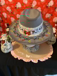 Image 1 of "Christmas Lights" Hand-Burned Narrow Brim Christmas Fedora Hat