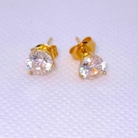Image 2 of 925 gold plated round cz 3 prong stud earrings