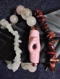 Image 1 of Stretch bracelet trio (rose quartz, crystal,red Jasper beads)