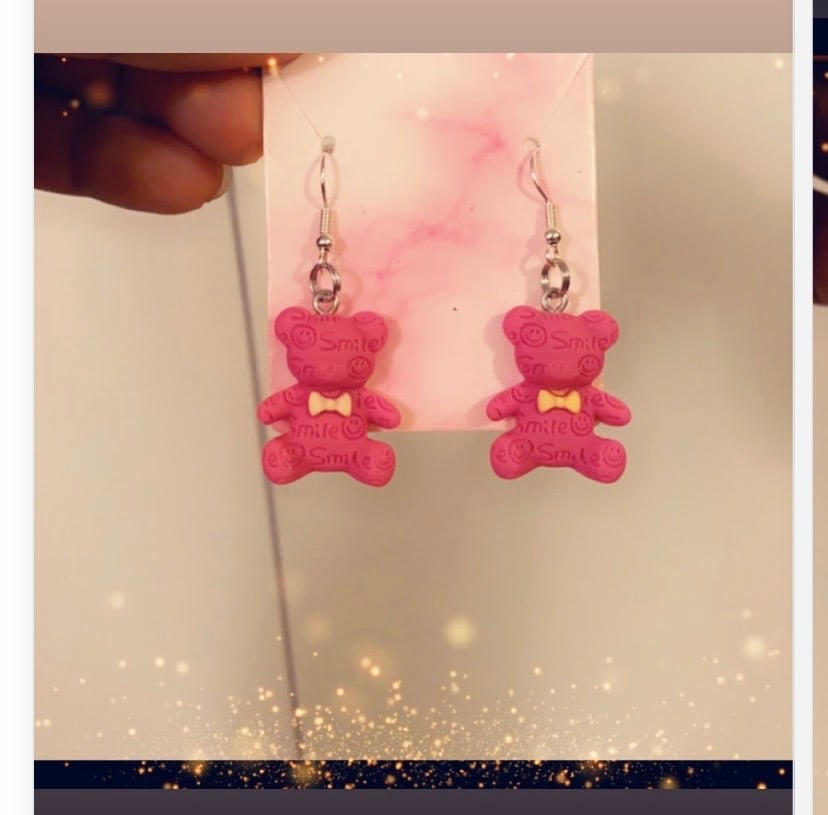 Image of Hot pink Teddy bear earrings