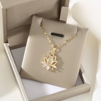 Image 2 of Elegant Gold Color-Tone for Lotus Pendant Necklace with Sparkling Cubic Zirconia Ideal for Daily Wea
