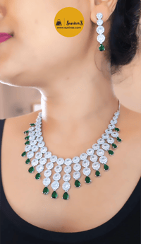 Image 2 of Nyra Green-Stunning AD Necklace Set with Earrings in Green