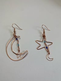 Image 2 of Asymmetrical moon and star earrings