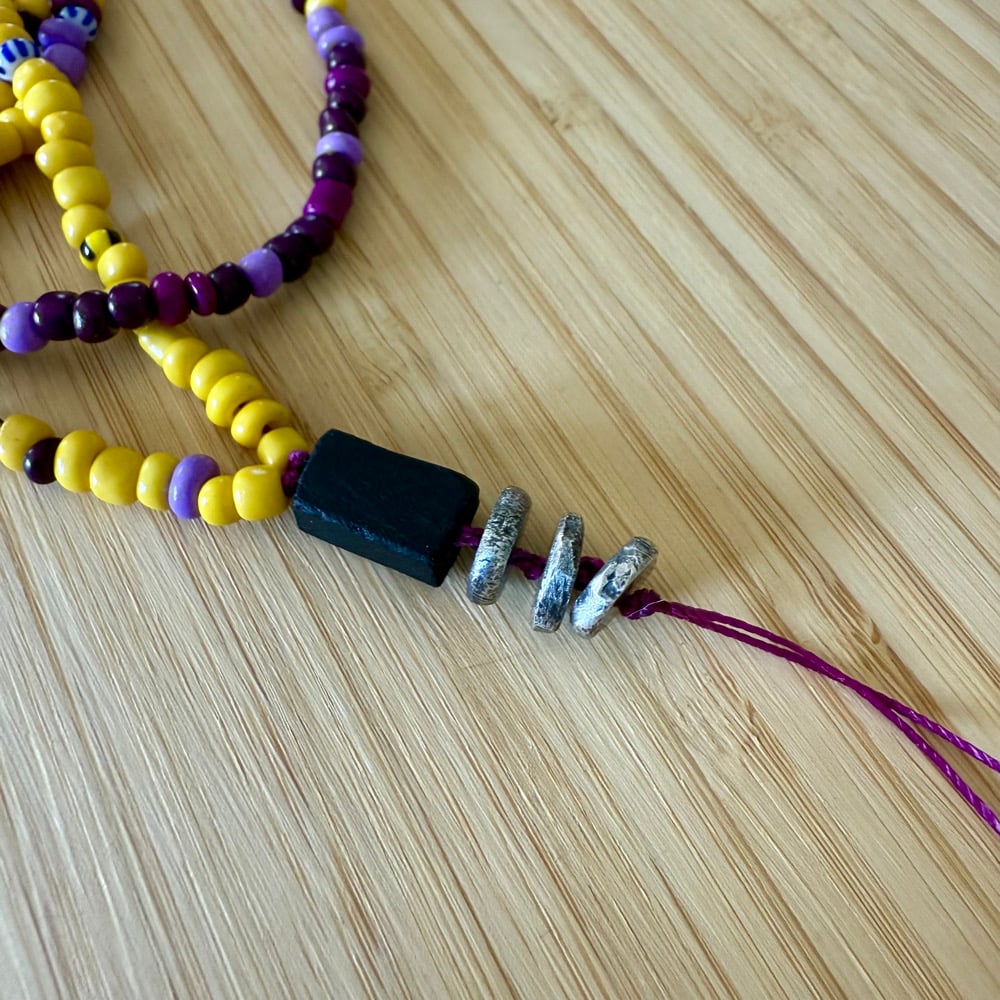 Image of Yellow & Purple Glass Bead Talisman Necklace
