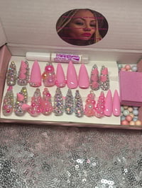 Image 1 of Julia Pink spike Blinged out Stiletto gel  Press on Exotic nails for teens &  adults
