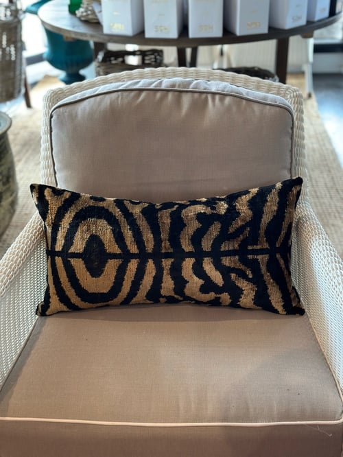 Image of Zebra Ikat Velvet Cushion Lumbar