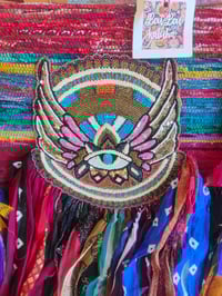 Image 5 of Frill sari tote beach bag bamboo Handles no two the same