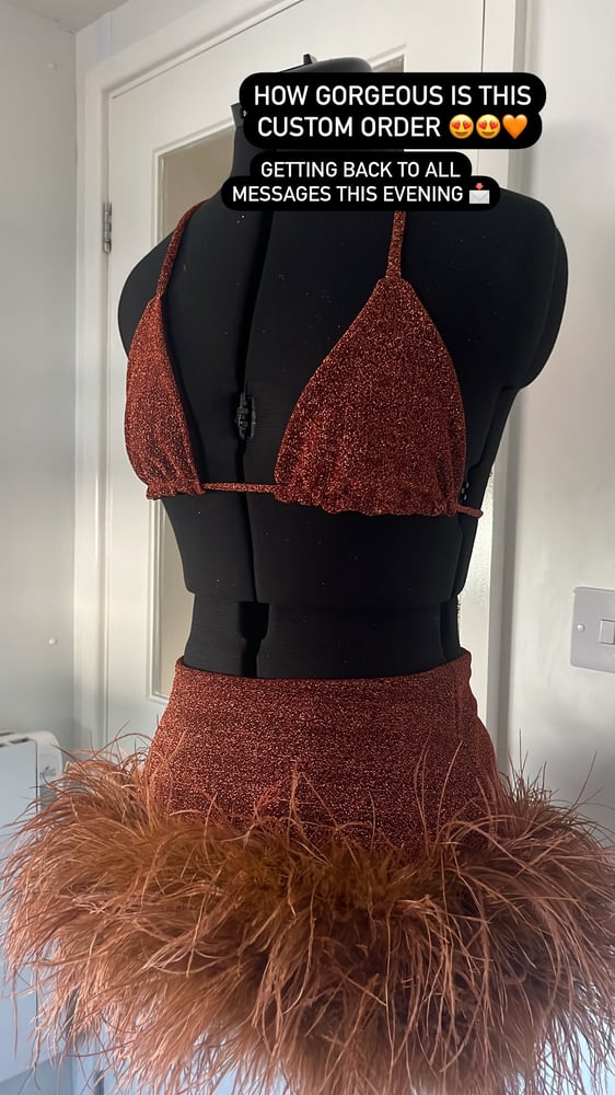 Image of Ostrich feather skirt and bikini top