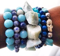 Image 2 of 7-Stack Amazonite, Agate, Sodalite & Riverstone Gemstone Bracelets 