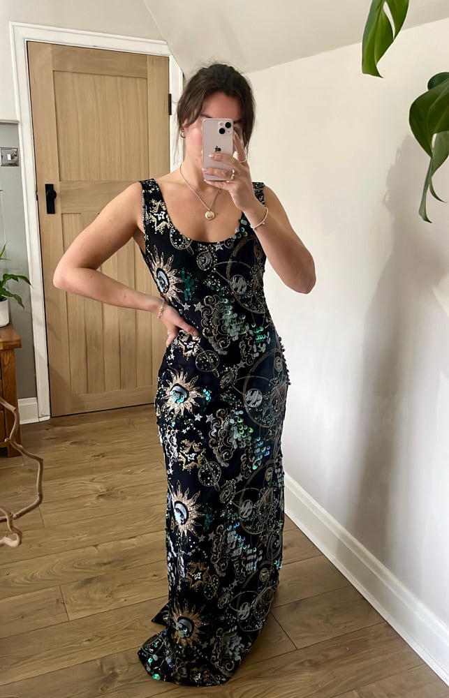 The Universe Dress. Heavily embellished tulle velvet Maxi dress