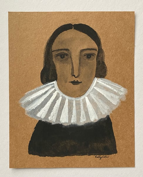 Image of 26. Original work on brown paper - woman with ruff collar