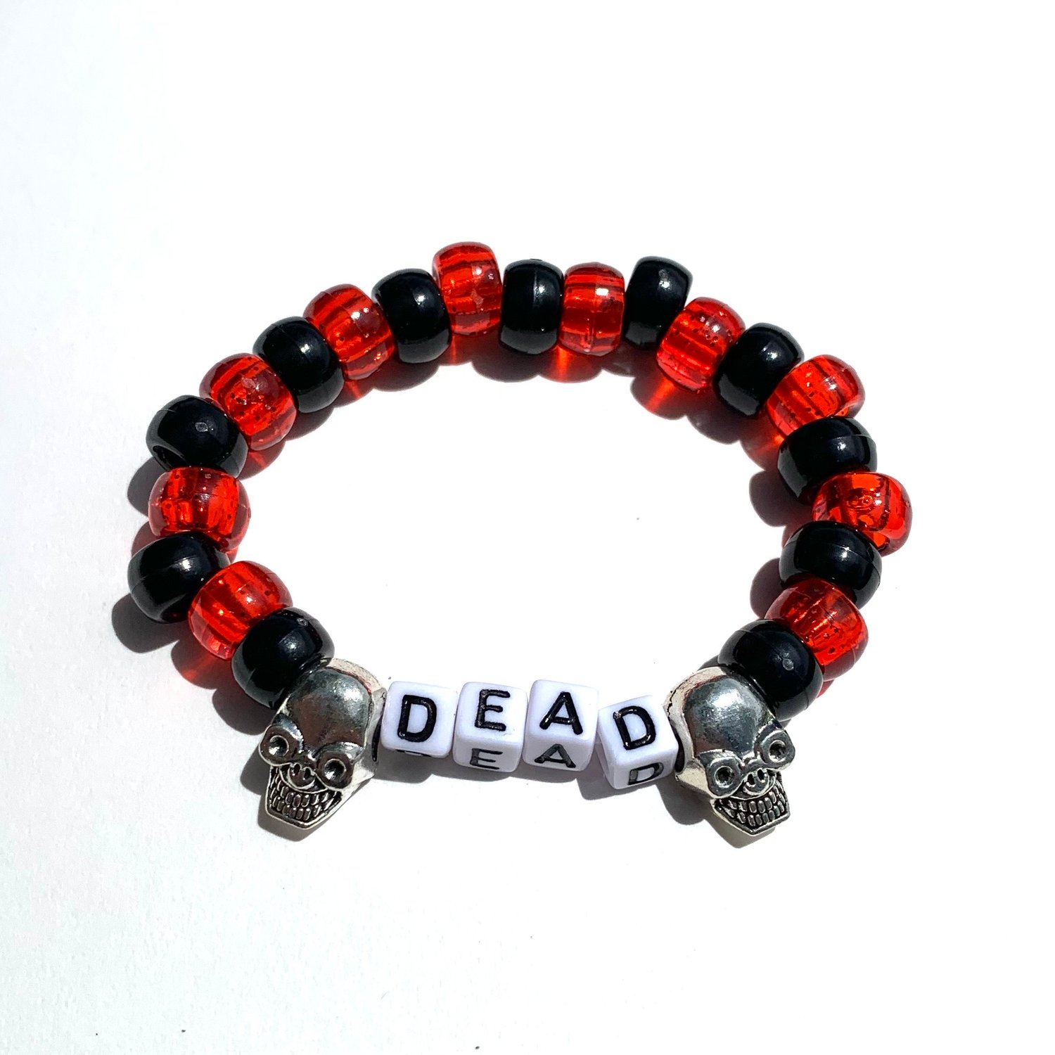 Image of SILVER SKULL BEADED BRACELET