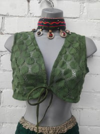 Image 1 of Boho lace waistcoat / top army green