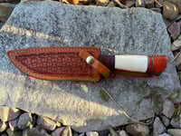 Image 2 of Damascus knife with hand sewn sheath