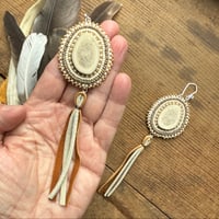 Image 3 of Antler Slice Earrings with Leather Fringe