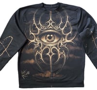 Image 2 of “THIRD EYE” CUSTOM BLEACH PAINTED PULLIVER SWEATER XL