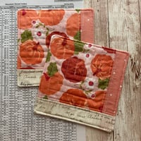Image 1 of “Coral Pink Pumpkins” Scrappy Quilted Coaster