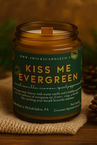 Image 1 of Kiss Me Evergreen Candle - 5oz Amber Jar &amp; Wood Wick
