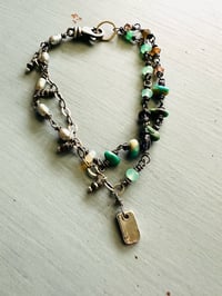 Image 4 of double strand turquoise pearl and opal charm bracelet