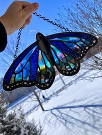 Image 5 of Fremont Glass Blue Monarch Butterfly Stained Glass Suncatcher - Handmade Butterfly Window Art