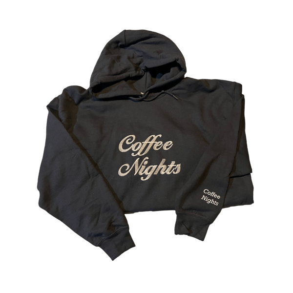 Image of Coffee Nights Cross Stitch Black Hoodie 