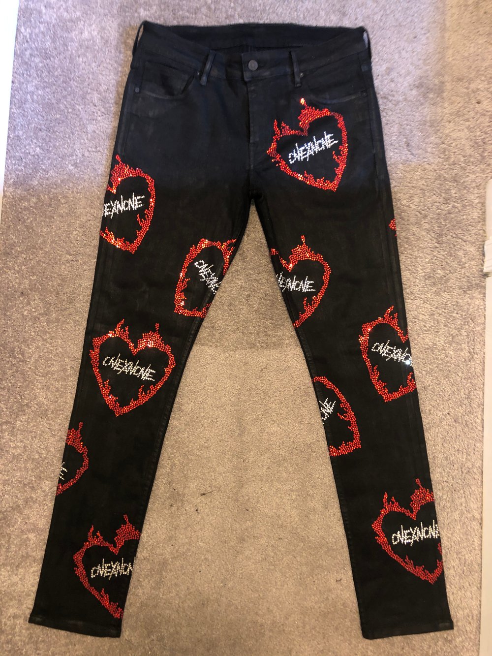 Burning Heart Rhinestone Denim 