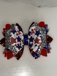 Image 3 of Fourth of July Memorial Day Patrotic Red White and Blue Tumbler Straw Topper Bow