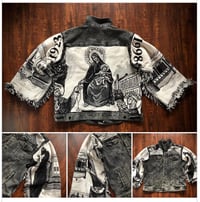 Image 1 of Upcycled “Saints” denim tapestry jacket