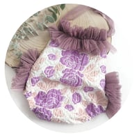 Image 1 of Photoshoot body | Marella romper | age 9-12 months | dark purple flowers | sitter