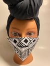 3D Face Mask White Black Mudcloth Print