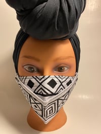 Image 1 of 3D Face Mask White Black Mudcloth Print