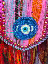 Image 11 of FRILL MINI body cross Sari bag with ruffles - detachable strap wear on waist too evil eye protection