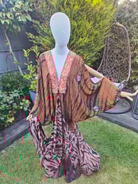 Image 1 of Wanderlust maxi dress Sari tie dye TAN & leopard 8- 18 uk