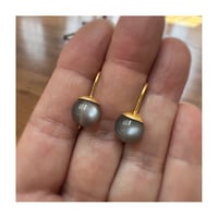 Image 2 of Hammered Dome 22K Moonstone Earrings